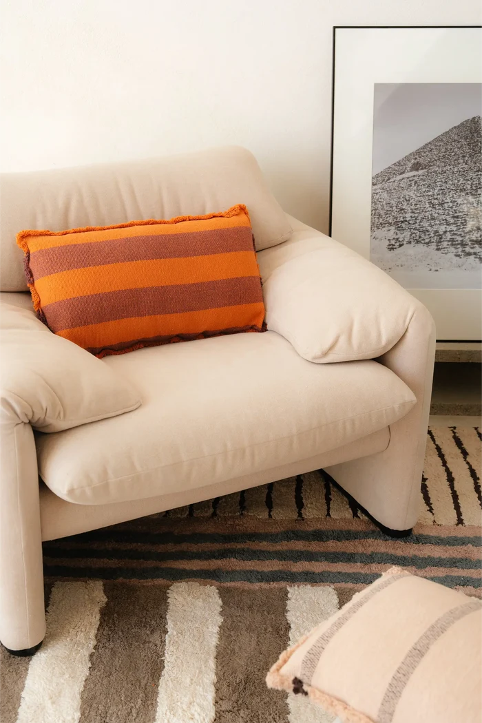 Rectangular Lines Terracotta Cushion