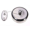 Retractable stainless steel clothes line, round wall-mounted housing in silver
