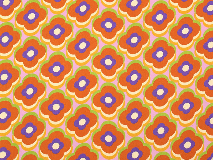 Retro Floral Viscose Lawn - Orange - Deadstock - Fabric Godmother - Simplifi Fabric