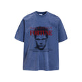 Blue acid wash oversized crew neck T-shirt with Salvation Fortune front graphic