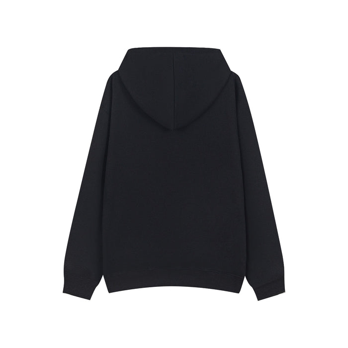 Black hoodie back view with oversized hood and plain smooth finish