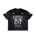 Black Omirad Running 89 mesh football jersey with rabbit graphic and Headphones Loud print on front
