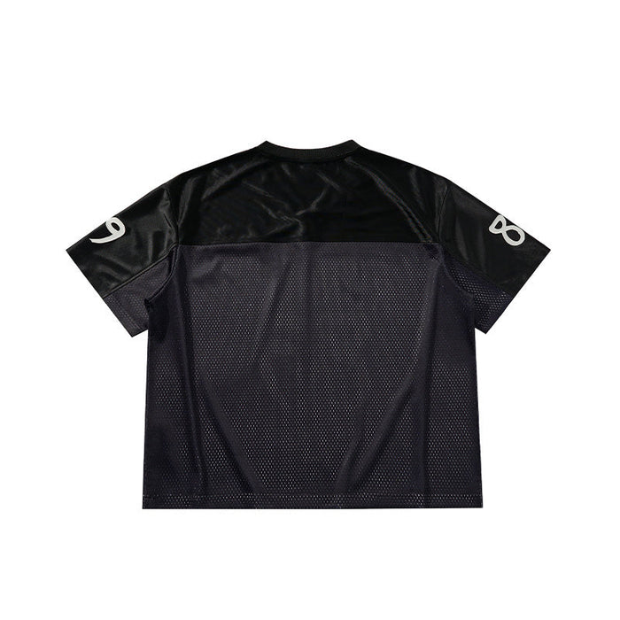 Black Seakoff Running 89 mesh jersey with short sleeves and number print on the shoulders, shown front on white background