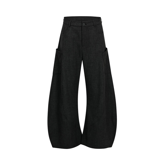 Black wide-leg cargo pants with oversized fit and side cargo pockets, front view