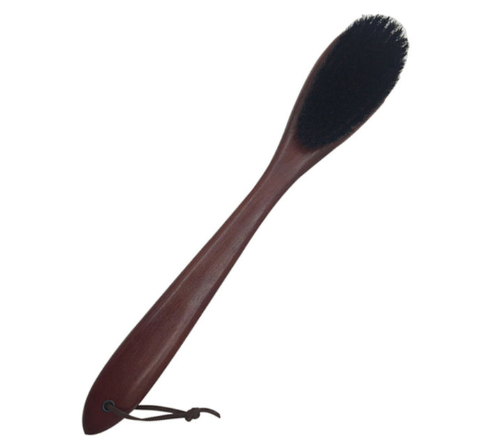 Shoe brush in cherry wood with polished horn detail and leather thong