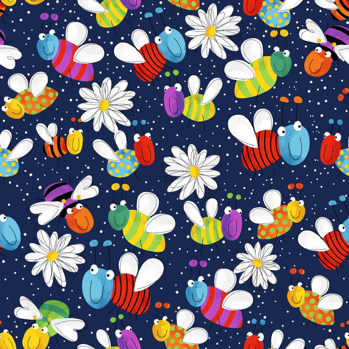 Single Layer Flannel Blanket - Fun Flannel- Lady Bugs Navy