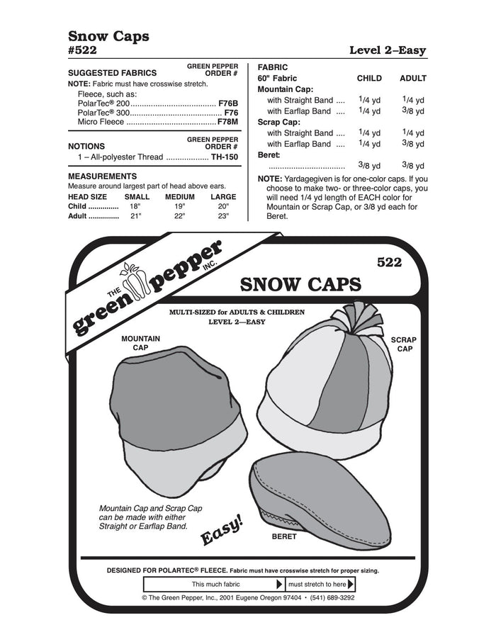 Snow Caps Pattern - 522 - The Green Pepper Patterns - Simplifi Fabric