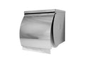 Stainless steel single toilet roll holder with shelf above, satin finish