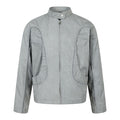 Men's oversized light mint corduroy stand collar zip jacket with curved seam detailing and large front pockets, front and bac