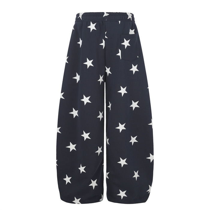 Navy star print wide-leg sweatpants, back view