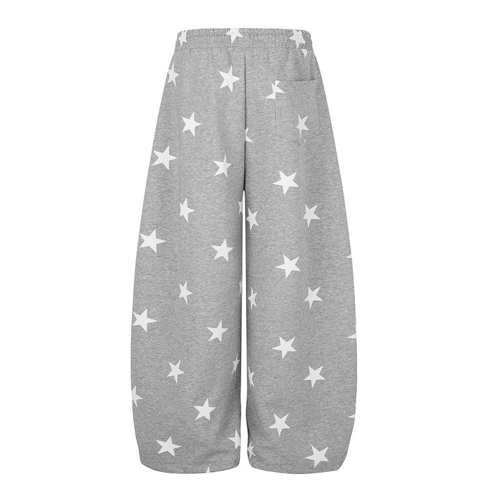 Gray star print wide-leg sweatpants, back view