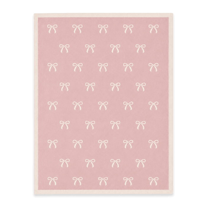 Sweet Bow - Reversible Jacquard Sweater Knit Baby Blanket Organic Cotton - Sweet Pink
