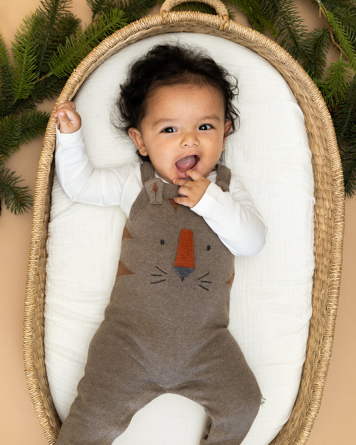 Tiger Jacquard Knit Baby Overall Set (Organic Cotton)