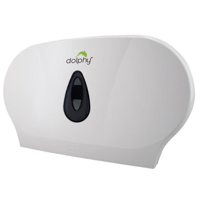 Twin jumbo toilet roll dispenser in white ABS, lockable wall unit