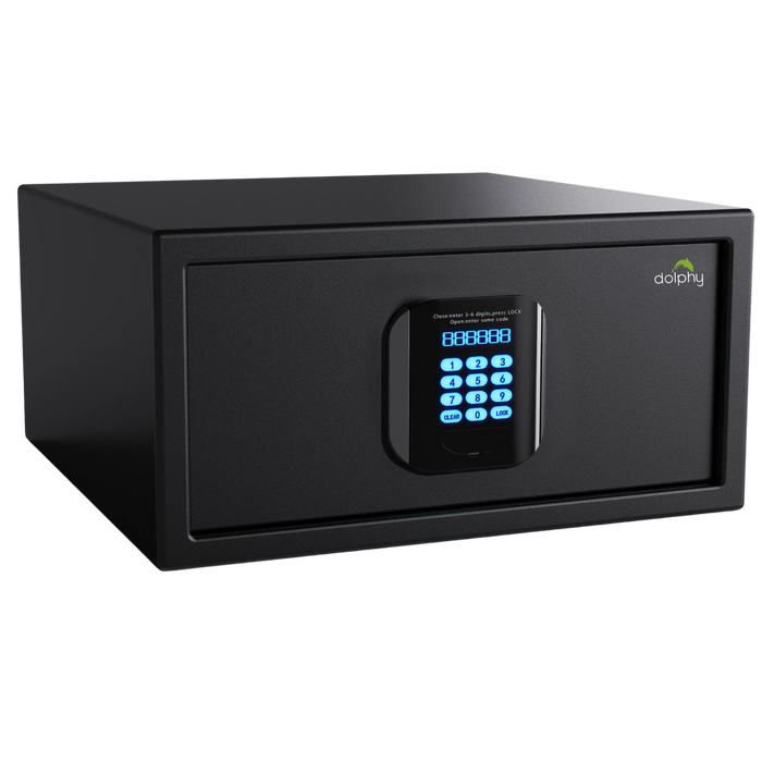 Ultra SmartVault in-room hotel safe in black steel with digital keypad and display