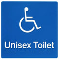 Unisex Disabled Toilet braille sign in blue and white, wall mounted