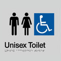 Unisex Toilet braille sign in silver and black, wall mounted