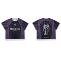 Purple and black West Coast Angel mesh jersey showing front gothic typography and back angel graphic print