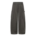 Men's wide-leg cargo pants with multi-pocket design in dark grey, relaxed fit, front view