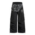 Black wide-leg cargo sweatpants with star-print bandana waistband overlay and multiple cargo pockets, front and back view