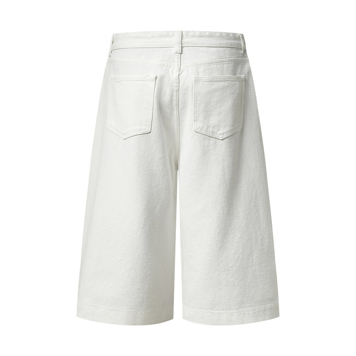 White wide-leg denim shorts, back view