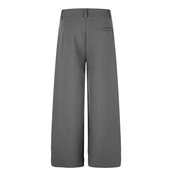 Gray wide-leg dress pants back view with rear welt pocket