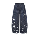 Wide-leg polka dot and star print sweatpants with drawstring waist in navy blue