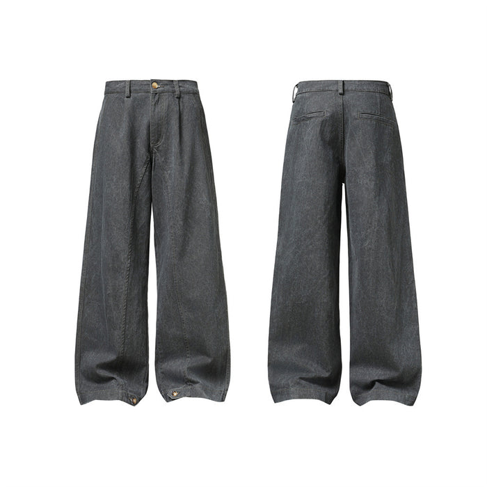 Wide-leg washed gray denim jeans shown front and back on white background