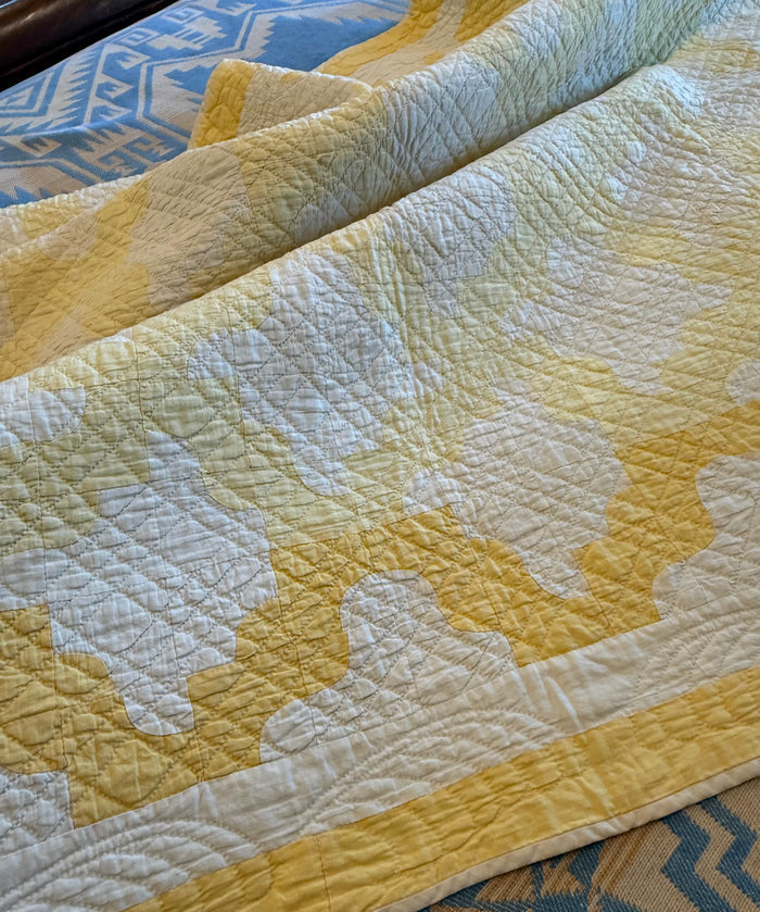 Yellow and White Drunkards Path Crib Quilt