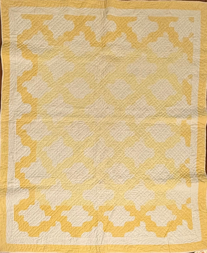 Yellow and White Drunkards Path Crib Quilt