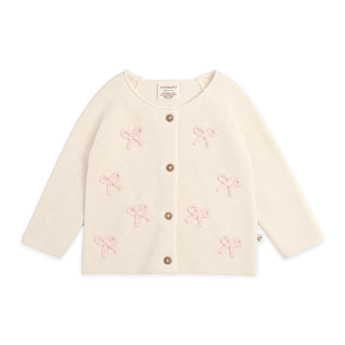 Natural Zoe Bow Sweater Knit Baby Button Cardigan in Organic Cotton